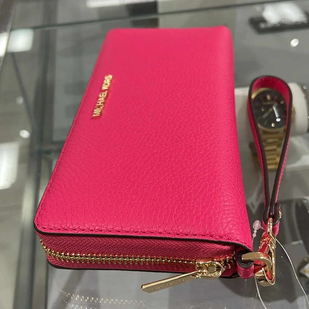MICHAEL KORS Leather Continental Wristlet Phone Case Wallet  Electric Pink  NWT